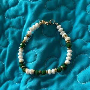Elegant White and Green Beaded Bracelet